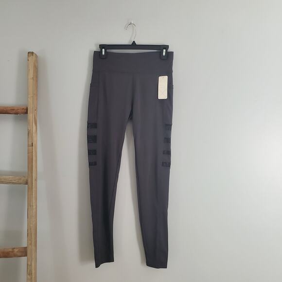 Yuna Fashion Pocket Sheer Slits Gray Workout Athleisure Leggings L/XL - Picture 1 of 8